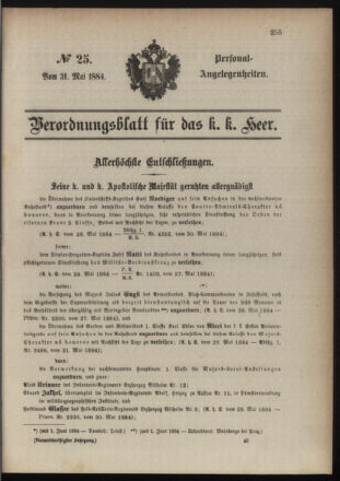 Kaiserlich-königliches Armee-Verordnungsblatt: Personal-Angelegenheiten 18840531 Seite: 1