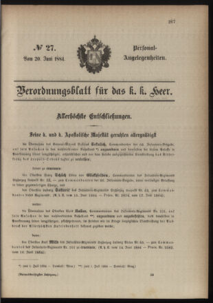 Kaiserlich-königliches Armee-Verordnungsblatt: Personal-Angelegenheiten 18840620 Seite: 1