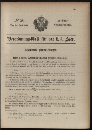 Kaiserlich-königliches Armee-Verordnungsblatt: Personal-Angelegenheiten 18840630 Seite: 1