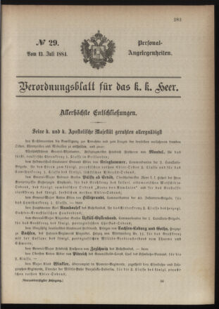 Kaiserlich-königliches Armee-Verordnungsblatt: Personal-Angelegenheiten 18840713 Seite: 1