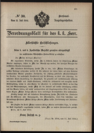 Kaiserlich-königliches Armee-Verordnungsblatt: Personal-Angelegenheiten 18840713 Seite: 9