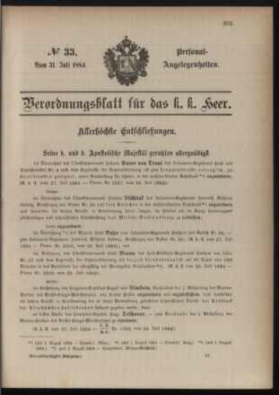 Kaiserlich-königliches Armee-Verordnungsblatt: Personal-Angelegenheiten