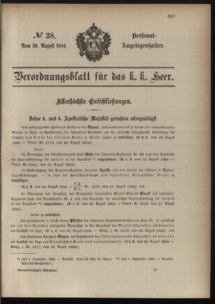 Kaiserlich-königliches Armee-Verordnungsblatt: Personal-Angelegenheiten 18840830 Seite: 1