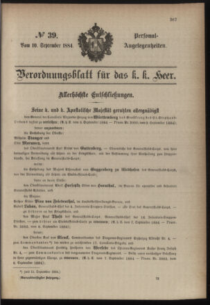 Kaiserlich-königliches Armee-Verordnungsblatt: Personal-Angelegenheiten 18840910 Seite: 1