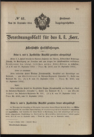 Kaiserlich-königliches Armee-Verordnungsblatt: Personal-Angelegenheiten 18840920 Seite: 1