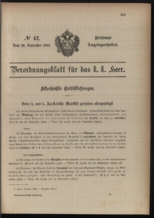 Kaiserlich-königliches Armee-Verordnungsblatt: Personal-Angelegenheiten 18840926 Seite: 1