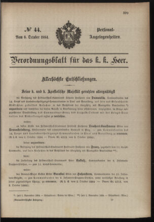 Kaiserlich-königliches Armee-Verordnungsblatt: Personal-Angelegenheiten 18841006 Seite: 1