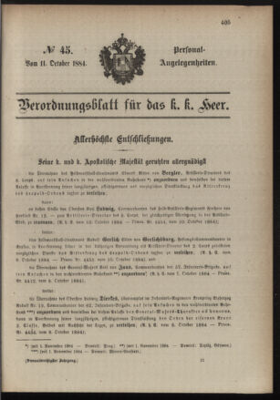 Kaiserlich-königliches Armee-Verordnungsblatt: Personal-Angelegenheiten 18841011 Seite: 1