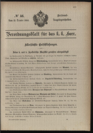 Kaiserlich-königliches Armee-Verordnungsblatt: Personal-Angelegenheiten 18841015 Seite: 1