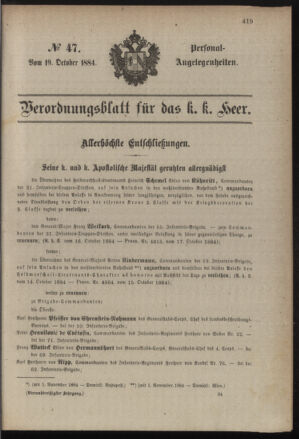 Kaiserlich-königliches Armee-Verordnungsblatt: Personal-Angelegenheiten 18841019 Seite: 1