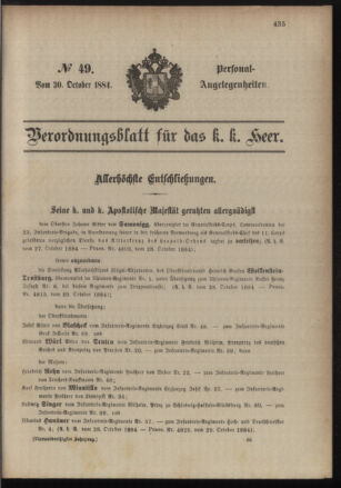 Kaiserlich-königliches Armee-Verordnungsblatt: Personal-Angelegenheiten 18841030 Seite: 1