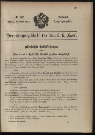 Kaiserlich-königliches Armee-Verordnungsblatt: Personal-Angelegenheiten 18841112 Seite: 1