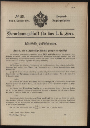 Kaiserlich-königliches Armee-Verordnungsblatt: Personal-Angelegenheiten 18841204 Seite: 1