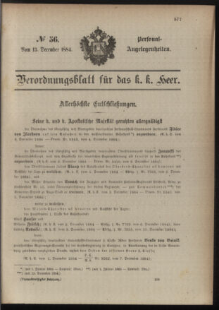 Kaiserlich-königliches Armee-Verordnungsblatt: Personal-Angelegenheiten 18841213 Seite: 1