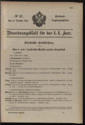 Kaiserlich-königliches Armee-Verordnungsblatt: Personal-Angelegenheiten 18841213 Seite: 7