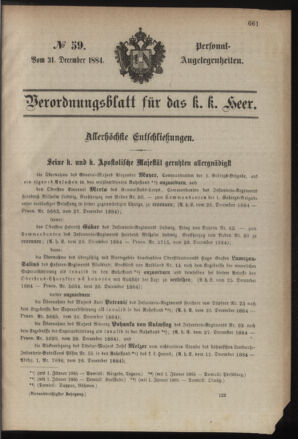 Kaiserlich-königliches Armee-Verordnungsblatt: Personal-Angelegenheiten 18841231 Seite: 1