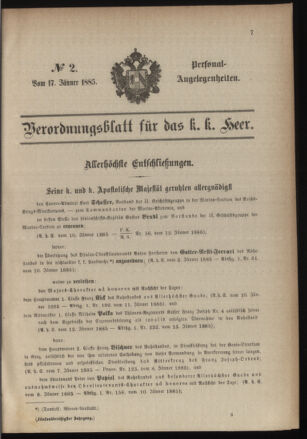 Kaiserlich-königliches Armee-Verordnungsblatt: Personal-Angelegenheiten 18850117 Seite: 1