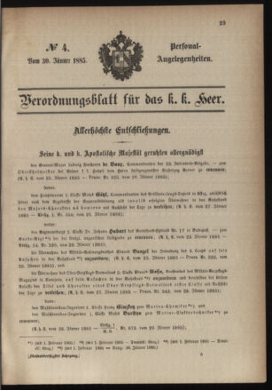 Kaiserlich-königliches Armee-Verordnungsblatt: Personal-Angelegenheiten 18850130 Seite: 1