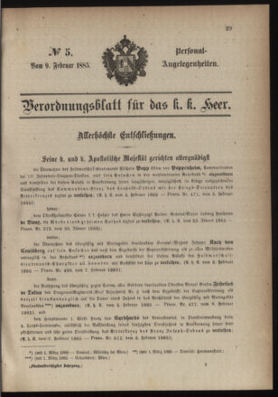 Kaiserlich-königliches Armee-Verordnungsblatt: Personal-Angelegenheiten 18850209 Seite: 1