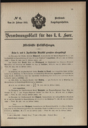 Kaiserlich-königliches Armee-Verordnungsblatt: Personal-Angelegenheiten 18850220 Seite: 1