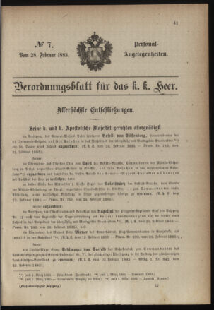 Kaiserlich-königliches Armee-Verordnungsblatt: Personal-Angelegenheiten 18850228 Seite: 1