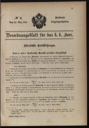 Kaiserlich-königliches Armee-Verordnungsblatt: Personal-Angelegenheiten 18850322 Seite: 1