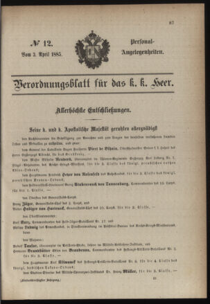 Kaiserlich-königliches Armee-Verordnungsblatt: Personal-Angelegenheiten 18850403 Seite: 7