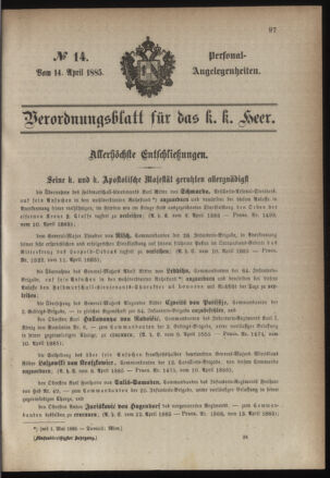 Kaiserlich-königliches Armee-Verordnungsblatt: Personal-Angelegenheiten 18850414 Seite: 1