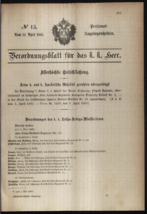 Kaiserlich-königliches Armee-Verordnungsblatt: Personal-Angelegenheiten 18850414 Seite: 5