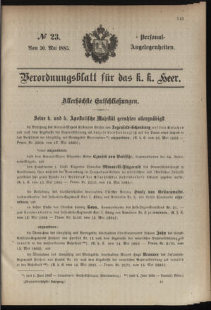 Kaiserlich-königliches Armee-Verordnungsblatt: Personal-Angelegenheiten 18850530 Seite: 1