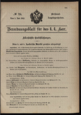 Kaiserlich-königliches Armee-Verordnungsblatt: Personal-Angelegenheiten 18850605 Seite: 1