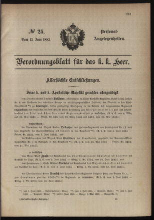 Kaiserlich-königliches Armee-Verordnungsblatt: Personal-Angelegenheiten 18850613 Seite: 1