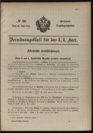 Kaiserlich-königliches Armee-Verordnungsblatt: Personal-Angelegenheiten 18850622 Seite: 1