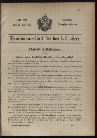 Kaiserlich-königliches Armee-Verordnungsblatt: Personal-Angelegenheiten 18850710 Seite: 1