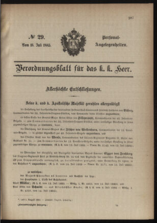 Kaiserlich-königliches Armee-Verordnungsblatt: Personal-Angelegenheiten 18850716 Seite: 1