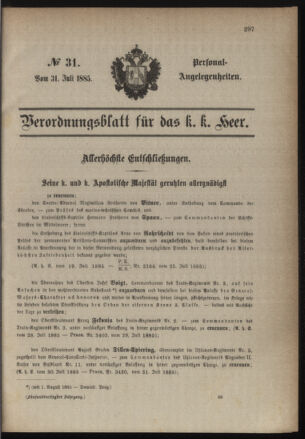 Kaiserlich-königliches Armee-Verordnungsblatt: Personal-Angelegenheiten 18850731 Seite: 1