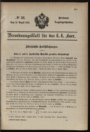 Kaiserlich-königliches Armee-Verordnungsblatt: Personal-Angelegenheiten 18850812 Seite: 1