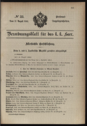 Kaiserlich-königliches Armee-Verordnungsblatt: Personal-Angelegenheiten 18850817 Seite: 1