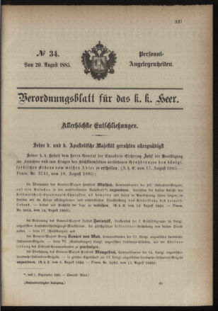 Kaiserlich-königliches Armee-Verordnungsblatt: Personal-Angelegenheiten 18850820 Seite: 1