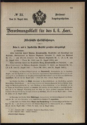 Kaiserlich-königliches Armee-Verordnungsblatt: Personal-Angelegenheiten 18850828 Seite: 1