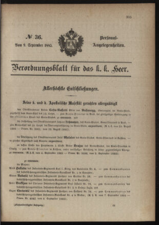 Kaiserlich-königliches Armee-Verordnungsblatt: Personal-Angelegenheiten 18850909 Seite: 1