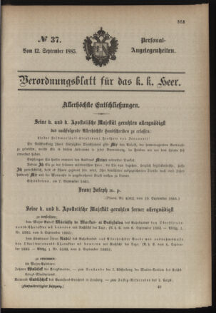 Kaiserlich-königliches Armee-Verordnungsblatt: Personal-Angelegenheiten 18850912 Seite: 1