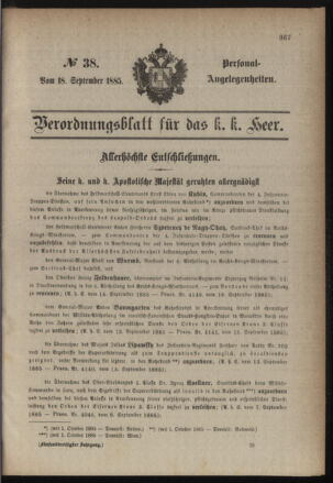 Kaiserlich-königliches Armee-Verordnungsblatt: Personal-Angelegenheiten 18850918 Seite: 1