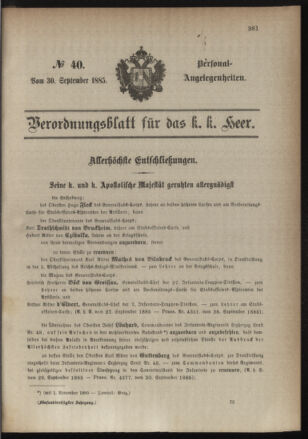 Kaiserlich-königliches Armee-Verordnungsblatt: Personal-Angelegenheiten 18850930 Seite: 1