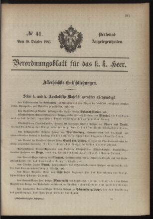 Kaiserlich-königliches Armee-Verordnungsblatt: Personal-Angelegenheiten 18851010 Seite: 1