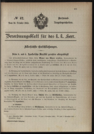 Kaiserlich-königliches Armee-Verordnungsblatt: Personal-Angelegenheiten 18851016 Seite: 1