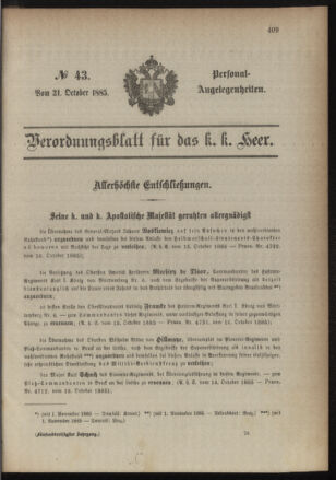 Kaiserlich-königliches Armee-Verordnungsblatt: Personal-Angelegenheiten 18851021 Seite: 1