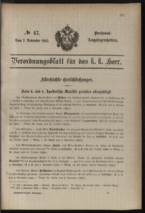 Kaiserlich-königliches Armee-Verordnungsblatt: Personal-Angelegenheiten 18851107 Seite: 1