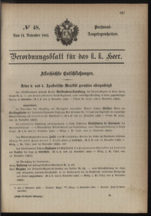 Kaiserlich-königliches Armee-Verordnungsblatt: Personal-Angelegenheiten 18851114 Seite: 1