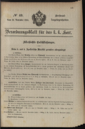 Kaiserlich-königliches Armee-Verordnungsblatt: Personal-Angelegenheiten 18851124 Seite: 1